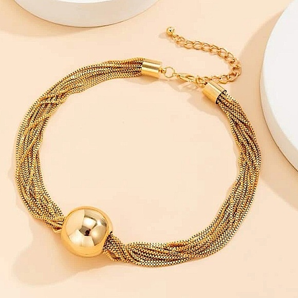 Ball Multilayer Chain Link Gold Plated Choker - Picture 6 of 8
